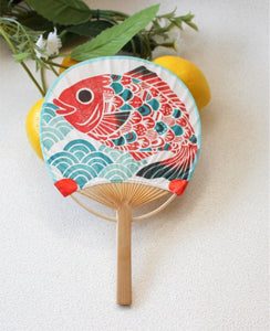 Japanese kawaii miniature size Uchiwa Fan drawing “Medetai” Happy Sea bream very cute The little fan is with you everywhere