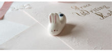 Load image into Gallery viewer, Lovely Bunny Japanese little pottery Hashioki Chopstick Cutlery Rest Tableware Pencil holder Stationery Drawing blue Daisy
